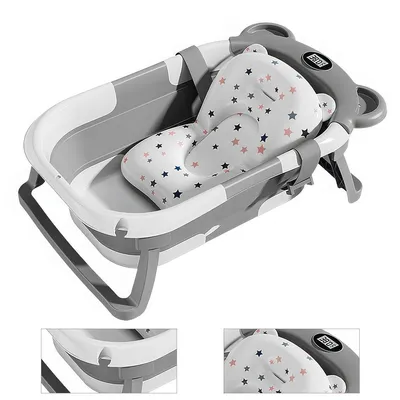 Produktbild von Zusammenklappbare Babybadewanne, mit weichem Kissen und Echtzeitthermometer, für Säuglinge und Kleinkinder,0–36 Monate,68x42x21cm für Neugeborene