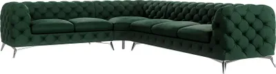 Produktbild von S-STYLE MÖBEL - Chesterfield Ecksofa Cleo mit Silber Metall Füßen aus Flasche Grün Samtstoff, Ottomane links, B/T/H: 323 cm/ 264 cm/ 75 cm
