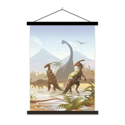 Produktbild von MuchoWow® Textilposter Dinosaurier - Landschaft - Tropisch - Kinder - Jungen 90x120 cm mit schwarzem Rahmen - Dekoration
