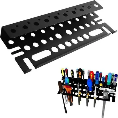 Image de Porte-outils 40 cm noir, fixation murale, système de rangement pour atelier, porte-tournevis pratique pour l'atelier et le garage