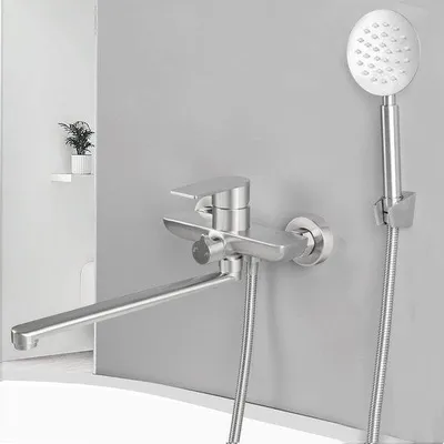 Obrázek produktu pro Baterie do vany Ibenzoa® z nerezové oceli SUS304 s ruční sprchou, 30 cm otočná výpusť (180°), 2 režimy, sprchová hadice o délce 59 palců, připojovací hadičky a filtr