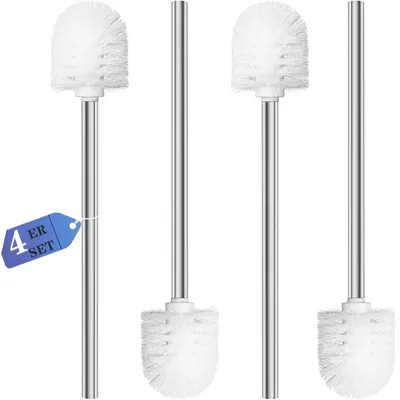 Image de Lot de brosses de toilettes, 4 brosses de toilettes avec manche en acier inoxydable, blanc, diamètre 7,5 cm, pour la salle de bains et les toilettes, nettoyage en profondeur des toilettes (blanc)