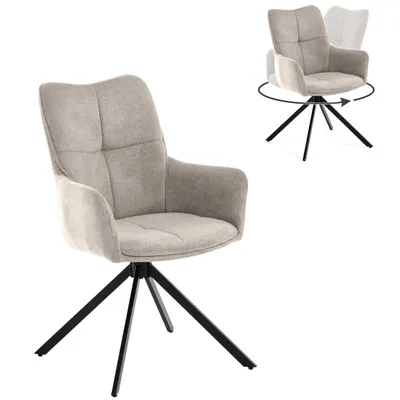 Produktbild von BEAUTYSOFA Esszimmerstuhl 360° drehbar PECTO Beige Drehstuhl mit Armlehnen, Küchenstuhl mit schwarzen Metallbeinen
