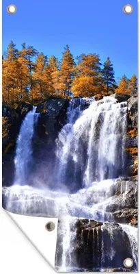 Produktbild von MuchoWow® 30x60 cm Outdoor-Poster Gartendeko Sichtschutz Garten Poster für den Garten  Wasserfall - Norwegen - Natur