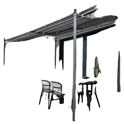 Image de Pergola de jardin, 3 m x 3 m, toit résistant aux UV et hydrofuge, structure métallique thermolaquée, 16 orifices de drainage, pouvant être fixée au mur