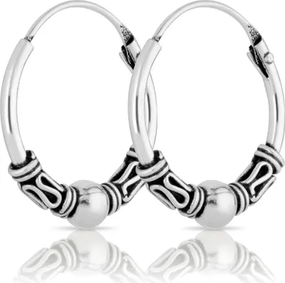 Produktbild von Paar Bali Creolen 14mm aus 925 Sterling Silber Mittelalter Gothic Ohrringe 2576