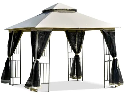 Obrázok produktu pre Záhradný pavilón – kovová konštrukcia | Farba: Béžová | Rozmery: 39,37 x 39,37 x 106,29 cm