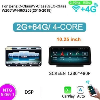 Obrázek produktu pro Carplay, multimediální přehrávač, design plug-and-play, kompatibilní s Mercedes třídy C W205, třídy GLC X253 W446, HPL-50-2G64G