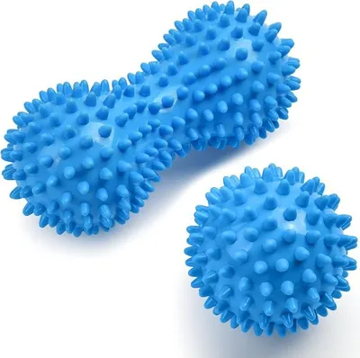 Produktbild von PolkaHome® Faszienballen Set aus 2 Massagebällen mit Noppen – Hart, für Füße, Rücken, Nacken und Hände – Blau