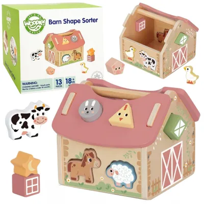 Produktbild von WOOPIE GREEN Holzfarm – Form- und Farbsortierspiel, 13-teilig