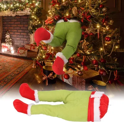 SUPYINI Grinch Weihnachtskranz - Lustige Weihnachtsdeko Mit Plüschbeinen