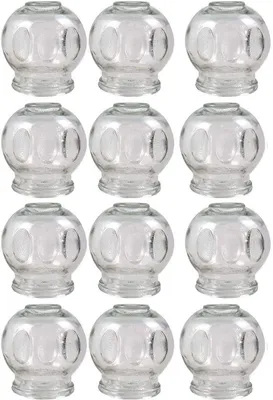 Productafbeelding van Set van 12 zuignappen, diameter 7 cm, hoogte 8 cm, binnendiameter ongeveer 4,2 cm. Zuignappen (vuurcupping), vacuüm massage - glazen zuignappen