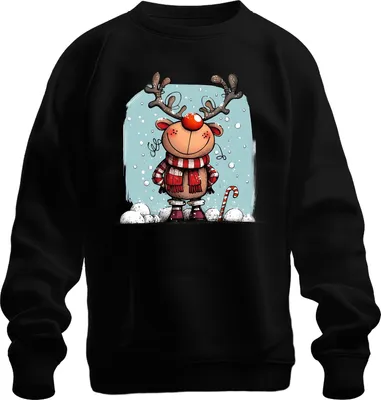 Produktbild von Rudolf Rentier Rotnase Weihnachten Lustig Schal Zuckerstange Uni Sweatshirt Pullover, Schwarz, XL