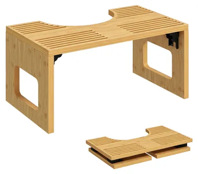 Produktbild von Toilettenhocker Bambus klappbar Badezimmer Hocker Badhocker Rutschfest Klohocker für Erwachsene Zuhause, Eiche