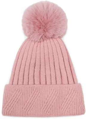 Produktbild von styleBREAKER Damen Strick Bommelmütze Rippenmuster, Altrose