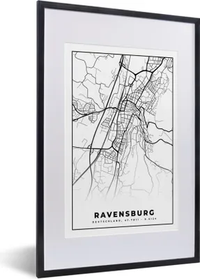 Produktbild von MuchoWow® Gerahmtes Poster Karte - Karte - Revensburg - Stadtplan 40x60 cm - Poster mit Schwarzem Bilderrahmen Wandposter Rahmen Foto Bilder - Poster in Rahmen