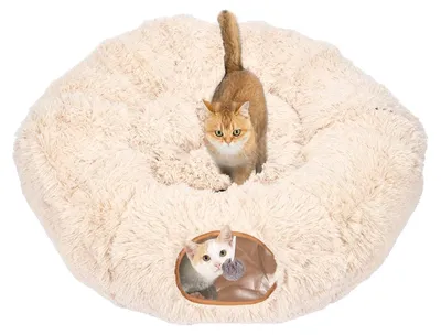 Produktbild von Katzenbett mit Tunnel - Plüsch Donut - Abnehmbares Kissen - Durchmesser 100 cm