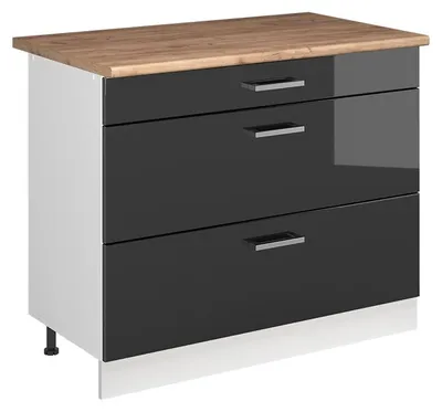 Immagine prodotto di Mobiletto base per cucina Vicco R-Line Antracite lucido/Bianco 100 cm piano di lavoro Rovere dorato, Model 71489