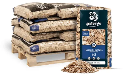 Produktbild von Galamio Hackschnitzel Holzdekor Natur 5-60 mm 60l x 12 Sack 720l 12er Palette