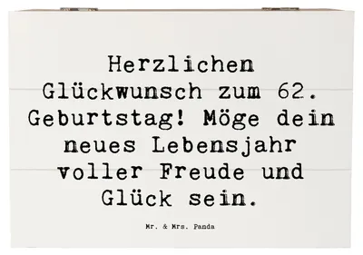 Produktbild von Mr. & Mrs. Panda Schatulle Spruch 62. Geburtstag 22 x 15 cm - Weiß - Geschenk, Alter, Geburtstagsparty, Holztruhe, Geburtstagsgeschenk, fotobox, Box, Kiste, geschenkkiste
