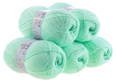 500g Strickgarn CILKA by VLNIKA Klassikgarn Strickwolle mit Schimmereffekt, hellgrau, türkis