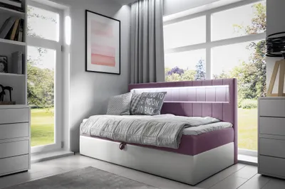 Produktbild von Boxspringbett Gästebett Kinderbett FABIAN Nr.2 90x200cm Weiss-Rosa