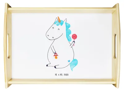 Produktbild von Mr. & Mrs. Panda Tablett Einhorn Baby - Weiß - Geschenk, getränketablett, Mutter, Party, Unicorn, holz, Holztablett, sofatablett, Küchentablett, Geburtstag