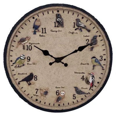 Wanduhr 30 cm, wasserdicht, Gartenuhr, Retro-Design, 12 Vögel