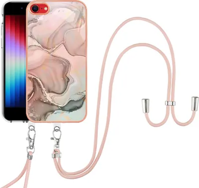 Image de Coque avec sangle pour iPhone 8 / 7 / iPhone SE 2022/2020, bumper TPU à motifs, coque de protection avec sangle ajustable Crème