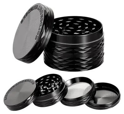 Produktbild von 4-teiliges Pollenmahlwerk aus Zinklegierung für Gewürze und Kräuter (Schwarz)