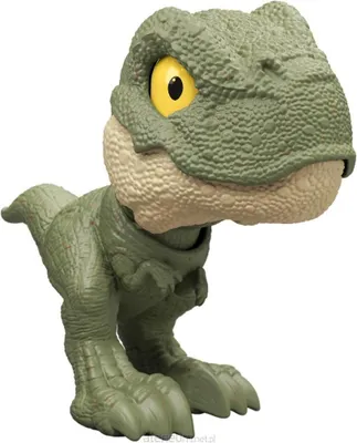 A toy dinosaur, specifically a Tyrannosaurus Rex, shown from a three-quarter angle against a white background.