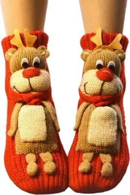 Produktbild von 1 Paar gestrickte Tier-Socken, Herbst/Winter, dick, warm, 3D-Tierpuppen-Stricksocken, wadenlang, Damen, dehnbar, für Zuhause, zum Schlafen auf dem Boden oder Teppich.