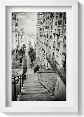 Produktbild von Schwarz-Weiß-Ansicht einer Stadtstraße– Wandbild mit Rahmen – Gerahmtes Bild  – Wanddekoration – 20x30 cm – Weiß