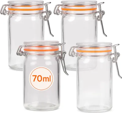 Image de Bocal en verre avec couvercle à clip, 70 ml, lot de 4