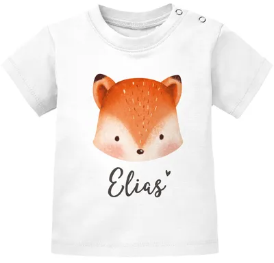 Produktbild von Baby T-Shirt Name Bär Fuchs Einhorn Bedruckt Tiermotive personalisierte Geschenke Junge Mädchen kurzarm Baumwolle SpecialMe® Fuchs weiß 92/98 (16-24-Monate)