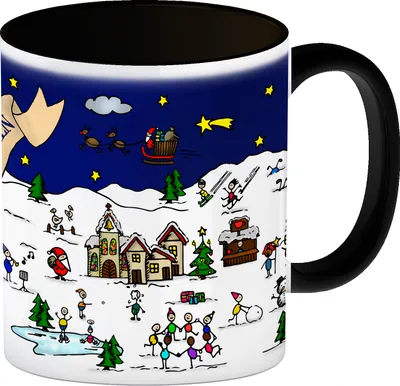 Produktbild von Kaffeebecher Henkel und Innenseite Schwarz mit Weihnachtslandschaften