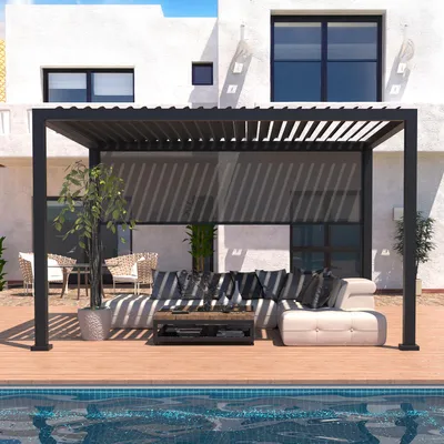 Produktbild von anndora Aluminium Pergola - Anthrazit - 300x400 cm - mit Lamellendach und Kurbel + Rollo für Lange Seite