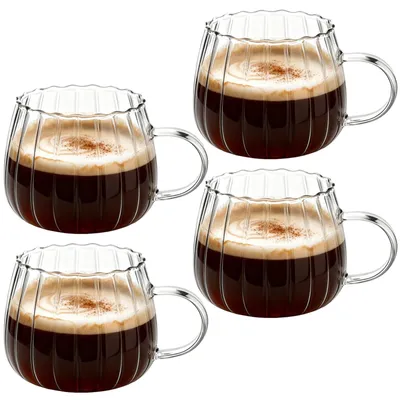 Riffelgläser 420 ml, 4er-Set, Borosilikatglas, Kaffeetassen