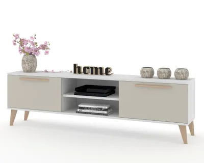 Produktbild von TV-Lowboard Fernsehschrank KING STEHEND MIT GRIFFEN Weiß Matt/Cashmere 120cm
