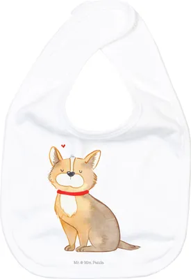 Produktbild von Mr. & Mrs. Panda Lätzchen Hund Glück - Weiß - Geschenk, Sprüche, Spruch, Für Babys, Sabberlätzchen, Herz, Corgie, Babylätzchen, Liebe, Kinderlätzchen, Schlabberlatz