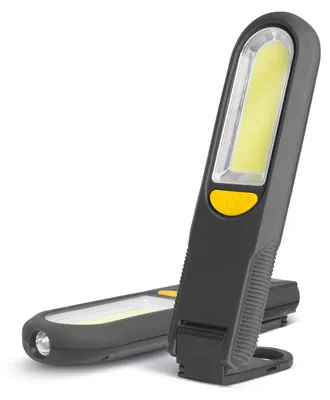 Produktbild von 1x Arbeitsleuchte - Magnetisch - COB + SMD LED - 3 W - 20-300 lm - 3×AAA (nicht enthalten) - 4 Modi (SMD-Taschenlampe, COB-Arbeitsleuchte, rotes Blinklicht) - 360°-Haken - IP20 - 180×51×25 mm - 106 g - Schwarz/Gelb [18614]