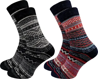 Produktbild von Gawilo Hochwertige Norweger Socken Damen (2 Paar), Schwarz Rot mit Muster / 39 - 42
