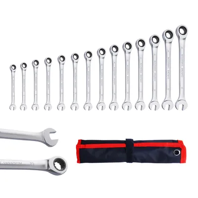 Produktbild von 14tlg Ratschenschlüssel-Satz, Ringratschenschlüssel Gabelschlüssel 6-22mm, Cr-V 72 Zähne, Werkzeug Set für Auto Reparatur, inkl. Tasche
