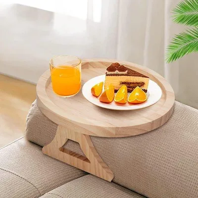 Immagine prodotto di Tavolino pieghevole Famanu per divano, con braccioli in legno per bevande e snack