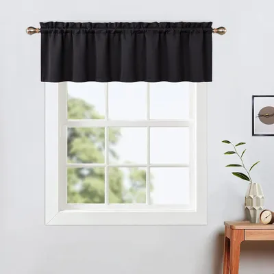 Obrázek produktu pro Zatemňovací závěsy do kuchyně - 132 x 38 cm - Černé - Krátké zatemňovací závěsy s poutkem pro malé okna