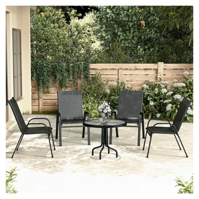 Produktbild von Stapelbare Gartenstühle 2er Set, Hochlehner Balkonstühle mit Armlehnen und wetterfestem Metallgestell für Garten, Terrasse und Balkon (Grau)