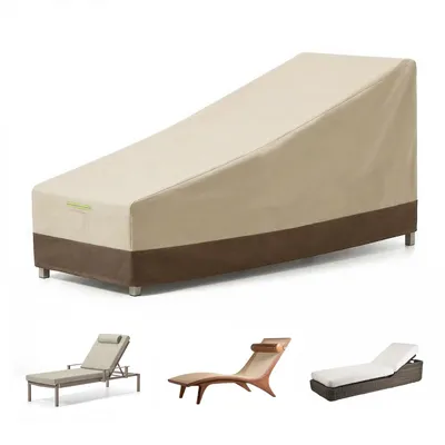 Image de Housse imperméable pour chaise longue en Oxford 600D, housse de protection pour chaise longue de jardin, résistante aux déchirures et aux UV, avec cordon de serrage, 210 × 75 × 40 × 80 cm, beige-marron