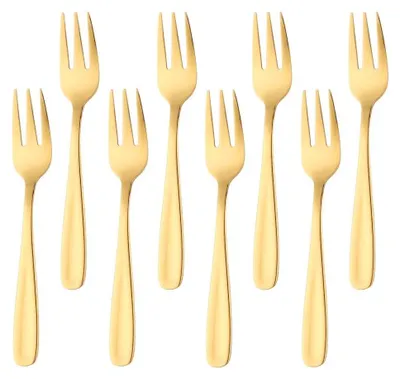 Produktbild von 18/10 Rostfreier Stahl Kuchen Gabel 3 Zinken Obst Gabel, Bisda 8-teilig Gold Gabeln Satz Spiegelpolitur ideal für Hochzeitsfest Dessert