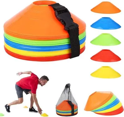 Produktbild von Famanu Trainingsmaterial für Fußball - Vielseitige Markeerkegel - 50 Stück in bunten Farben