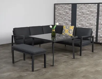 Produktbild von Garden Impressions Dining-Ecklounge "Petone" inkl. Ecksofa, Bank und Tisch schwarz / anthrazit